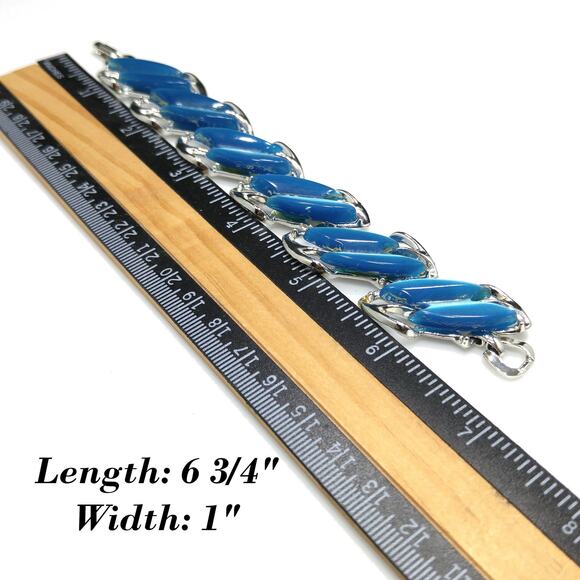 Vintage Moonglow Blue Link Bracelet, Silver Tone, 1950s - Picture 4 of 10